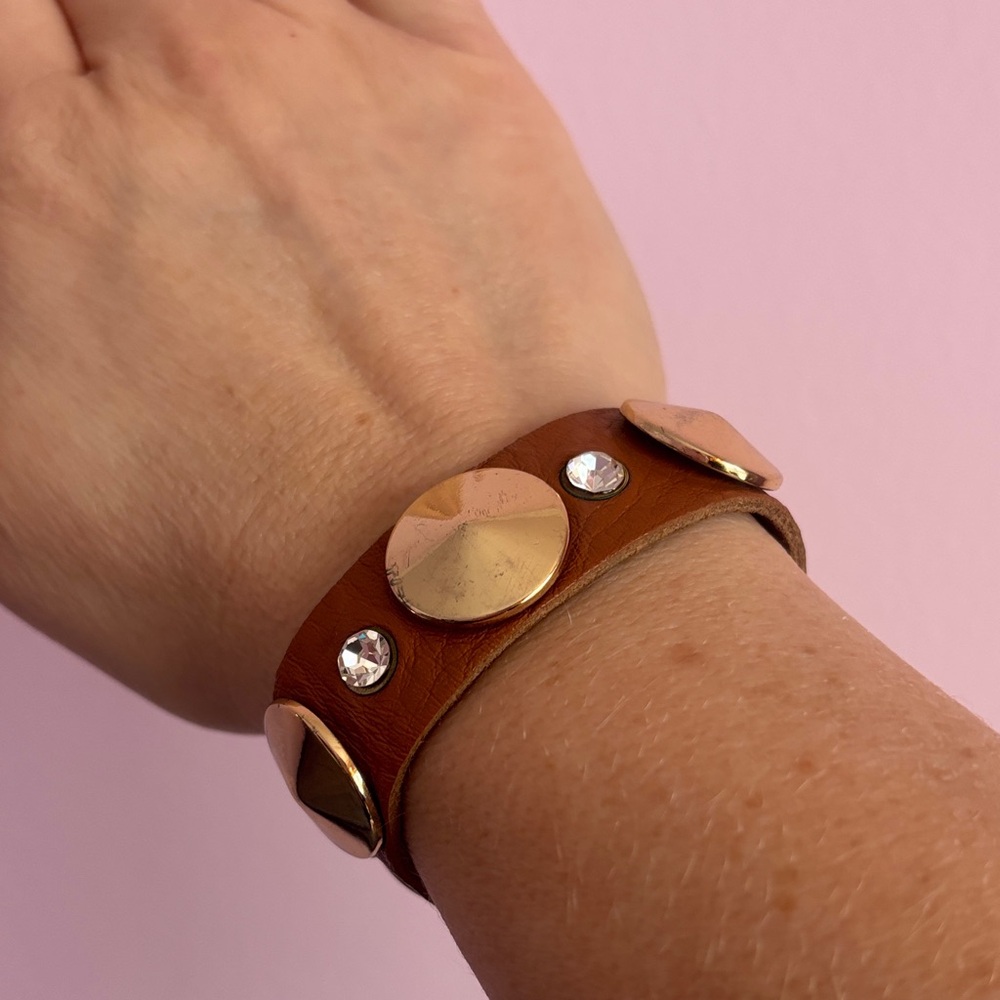 Vintage Boho Chic Brown Leather Bracelet with Gold Accents